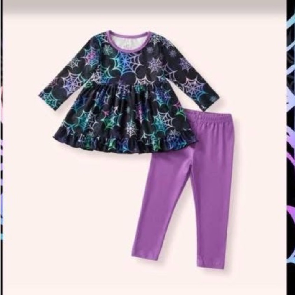 Kids Spider Web Print Matching Set - Black and Purple
